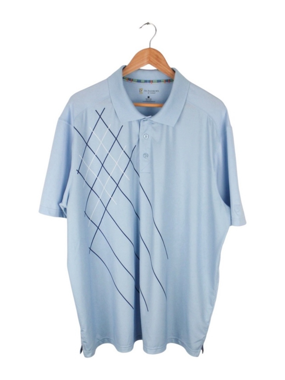 St. Andrews Scotland Golf Polo Shirt Blue Argyle Performance Men's Size XXL